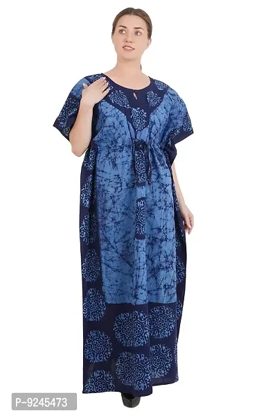 Onekbhalo Women's Cotton Kaftan Maxi Nighty (Free Size, Blue)-thumb0