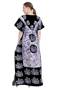 Women's Cotton Kaftan Maxi Nightgown Nighty Nightdress Nightwear - Cotton-Batik Print (Free Size, Cement)-thumb3