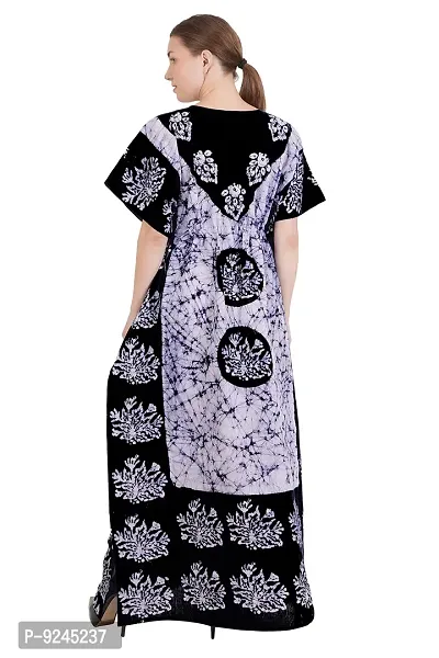 Women's Cotton Kaftan Maxi Nightgown Nighty Nightdress Nightwear - Cotton-Batik Print (Free Size, Cement)-thumb4