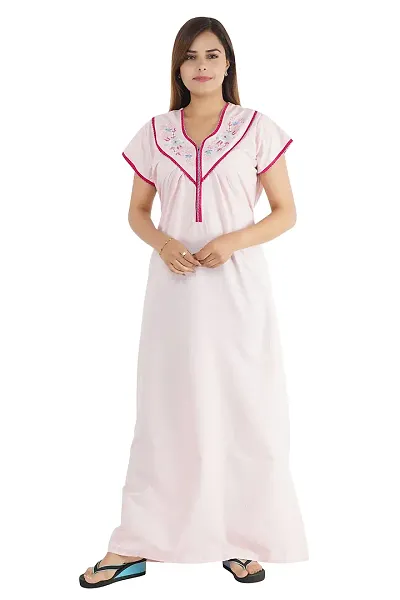 Onekbhalo Women's Nighty Maxi Nightgown Nighty Nightdress Nightwear - Cotton-V-Neck (Free, Pink)