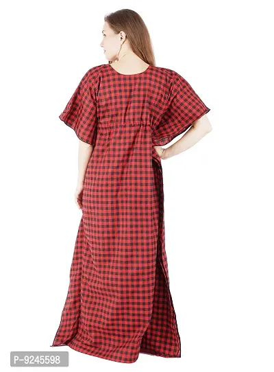 Onekbhalo Women's Cotton Checkered Maxi Nighty Kaftan Free Size-thumb4