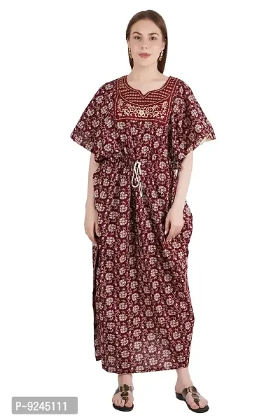 Onekbhalo Women's Cotton Kaftan Floral Maxi Full Length Nighty Kaftan