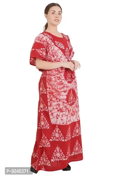 Onekbhalo Women's Cotton Printed Maxi Nighty Kaftan Free Size (Red, Cotton)
