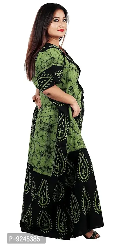 Onekbhalo Women's Cotton Printed Maxi Nighty Kaftan Free Size (Green, Cotton)-thumb4