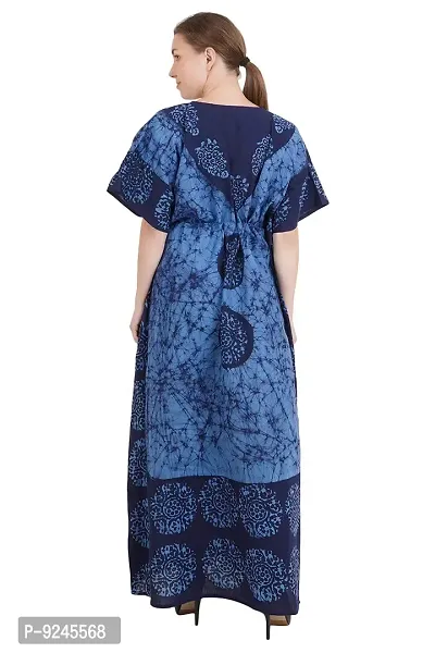 Onekbhalo Women's Cotton Floral Kaftan Nighty Maxi Gown (OK_Free Size) (Free Size, L-Blue)-thumb2