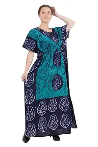 Women's Cotton Kaftan Maxi Nightgown Nighty Nightdress Nightwear - Cotton-Batik Print (Free Size, Green)-thumb1