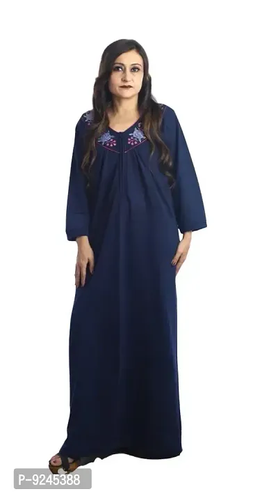 Onekbhalo Women's Wool Embroidered Maxi Nighty (Kashmiri_multicolour_L)