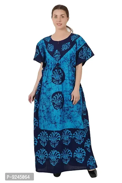 Onekbhalo Women's Cotton Kaftan Nighty Night Gown Sleeveless Nighty Maxi (Free Size, Blue)