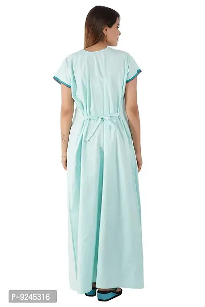 Onekbhalo Women's Cotton Nighty Maxi Nightgown Nighty Nightdress Nightwear - Cotton-V-Neck (Free, Rama Green)-thumb5