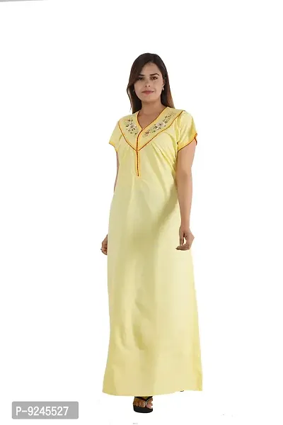 Onekbhalo Women's Cotton Floral Maxi Length Nighty (OK_Yellow_Free Size)-thumb0