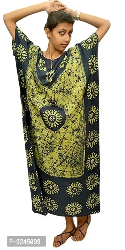 Women's? Cotton Batik Print Maxi Kaftan Nighty (cotton-kaftans_Blue_Free Size)