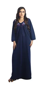 Onekbhalo Women's Woolen Floral Nighty Night Gown (OK_Blue_Free Size)-thumb2