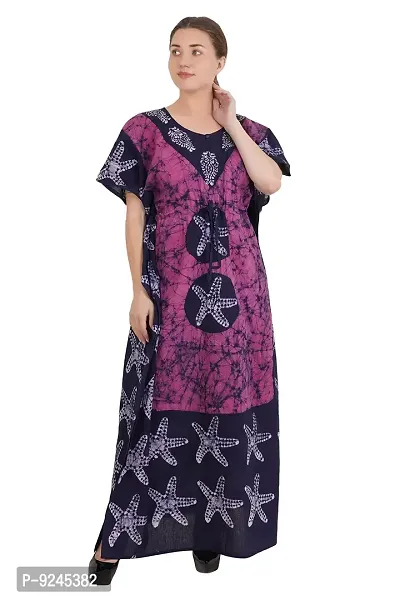 Onekbhalo Women's Cotton Embroidered Maxi Nighty (Batik_multicolour_XL)-thumb3