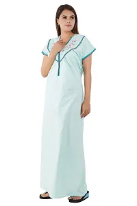 Onekbhalo Women's Cotton Nighty Maxi Nightgown Nighty Nightdress Nightwear - Cotton-V-Neck (Free, Rama Green)-thumb2