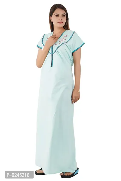 Onekbhalo Women's Cotton Nighty Maxi Nightgown Nighty Nightdress Nightwear - Cotton-V-Neck (Free, Rama Green)-thumb3