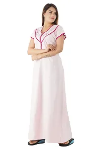 Women's Cotton Nighty Gown Maxi Nightgown Nightdress Nightwear - Pink - Free Size-thumb2