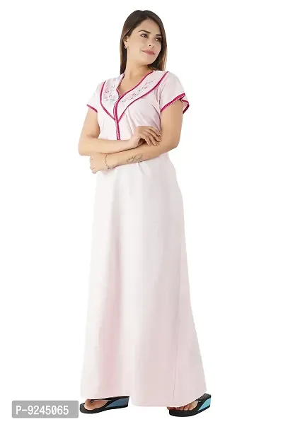 Women's Cotton Nighty Gown Maxi Nightgown Nightdress Nightwear - Pink - Free Size-thumb3