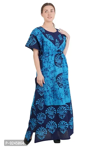 Onekbhalo Women's Cotton Kaftan Nighty Night Gown Sleeveless Nighty Maxi (Free Size, Blue)-thumb5