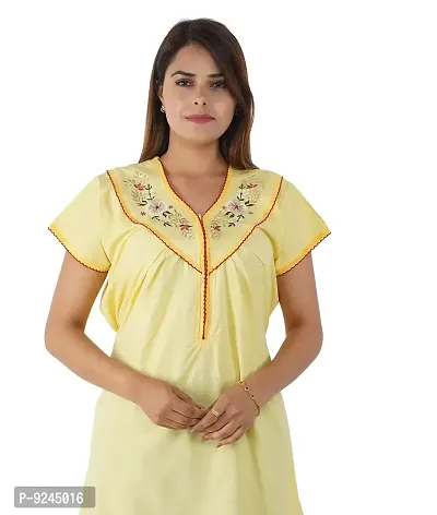 Women's Cotton Solid Maxi Nighty (Free Size, Yellow)-thumb4