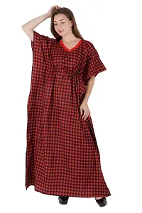 Onekbhalo Women's Cotton Checkered Maxi Nighty Kaftan Free Size-thumb4