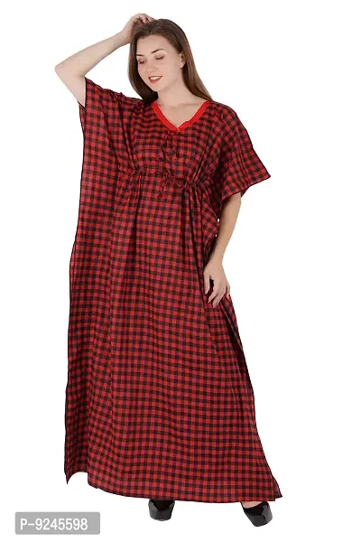 Onekbhalo Women's Cotton Checkered Maxi Nighty Kaftan Free Size-thumb5