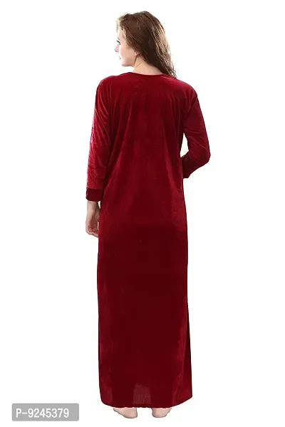 Onekbhalo Women's Heavy Woolen Winter wear Plus Size Woolen Winter Nighty Maxi Night Gown (Multicolor_Size_40_L) (Blue)-thumb2