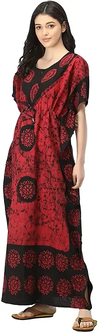 Artisansorissa Womens Cotton Caftan Nighty Floral Batik Print Kaftan Maxi Dress Dori at Waist Free Size Set of 25 (RB, 25)-thumb1