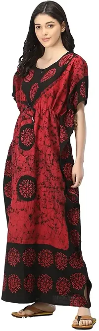 Artisansorissa Womens Cotton Caftan Nighty Floral Batik Print Kaftan Maxi Dress Dori at Waist Free Size Set of 25 (RB, 25)-thumb2