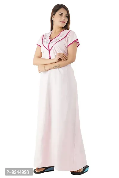 Women's Cotton Maxi Nighty (ASD - 304) (Free Size, Pink)-thumb3