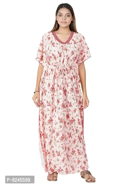 Onekbhalo Women's Cotton Hosiery Floral Kaftan Nighty Night Gown Maxi (OL_Size_XL_42) Peach