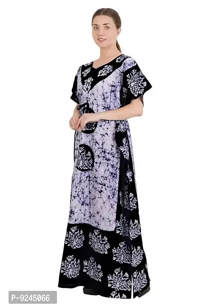 Onekbhalo Women's Cotton Printed Maxi Nighty (Onekbhalo-Jaipuri_Grey, Black_XL)-thumb2