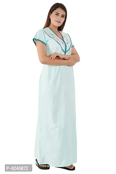 Onekbhalo Women's Cotton Gown Plain Maxi Nighty (Free Size) (Free Size, Sky)-thumb2