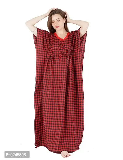 Onekbhalo Women's Cotton Checkered Maxi Nighty Kaftan Free Size-thumb0