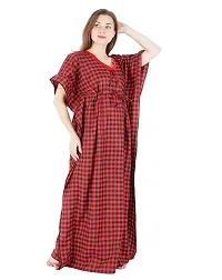 Onekbhalo Women's Cotton Checkered Maxi Nighty Kaftan Free Size-thumb1