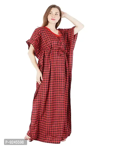 Onekbhalo Women's Cotton Checkered Maxi Nighty Kaftan Free Size-thumb2