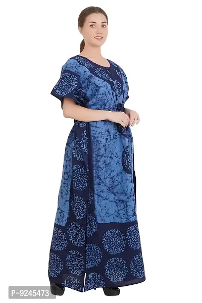 Onekbhalo Women's Cotton Kaftan Maxi Nighty (Free Size, Blue)-thumb2