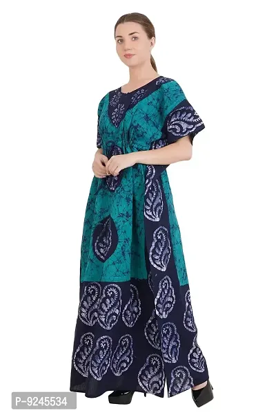 Onekbhalo Women's Cotton Floral Kaftan Nighty Night Gown Maxi (OK_Green_Size L)-thumb3