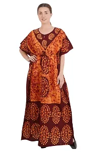 Onekbhalo Women's Cotton Kaftan Floral Maxi Nighty (Free Size, Yellow Print)-thumb3