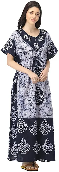 Artisansorissa Womens Cotton Caftan Nighty Floral Batik Print Kaftan Maxi Dress Dori at Waist Free Size Set of 25 (WB, 25)-thumb2