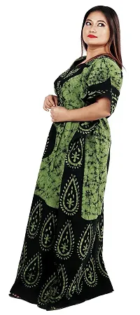 Onekbhalo Women's Cotton Printed Maxi Nighty Kaftan Free Size (Green, Cotton)-thumb1