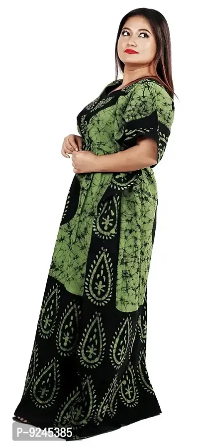 Onekbhalo Women's Cotton Printed Maxi Nighty Kaftan Free Size (Green, Cotton)-thumb2