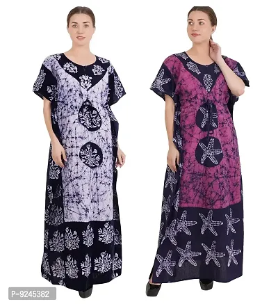 Onekbhalo Women's Cotton Embroidered Maxi Nighty (Batik_multicolour_XL)-thumb0