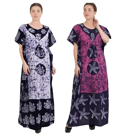 Onekbhalo Women's Floral Maxi Nighty (flp-5000_Multicolor_Free Size) (Free Size, G)