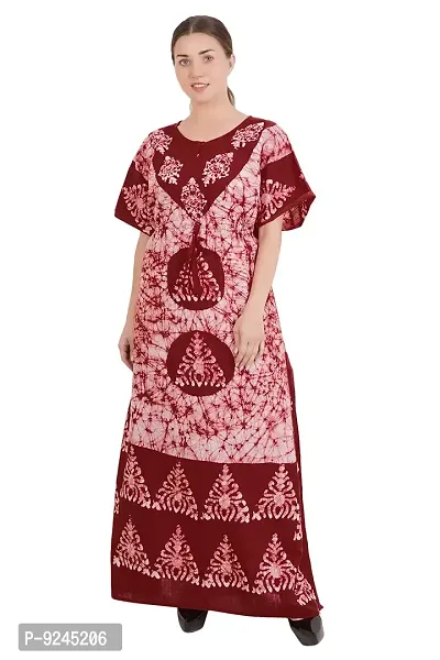 Onekbhalo Women's Cotton Floral Kaftan Nighty Maxi Gown (OK_Free Size) (Free Size, Light Red)