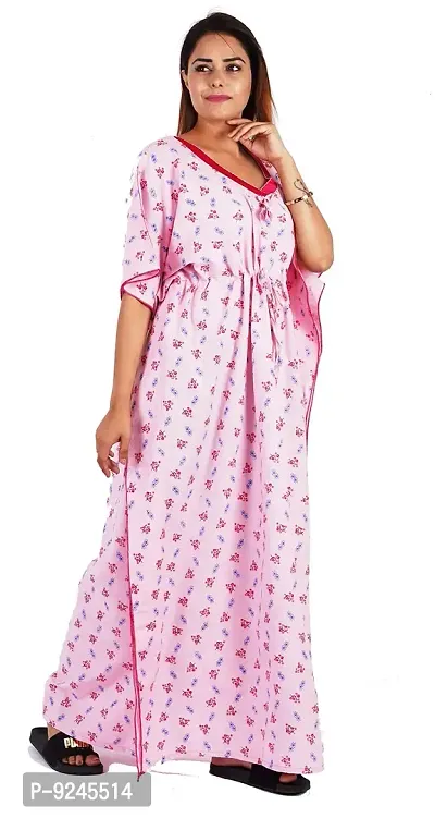 Onekbhalo Women's Cotton Kaftan Floral Maxi Nighty (OK_Free Size, Pink)