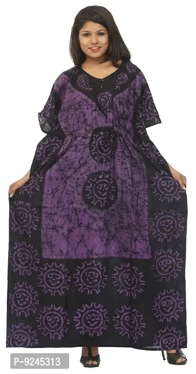 odishabazaar Women's Cotton Floral Maxi nighty ( flp-5000 _ Purple  Black _ Free Size )-thumb5