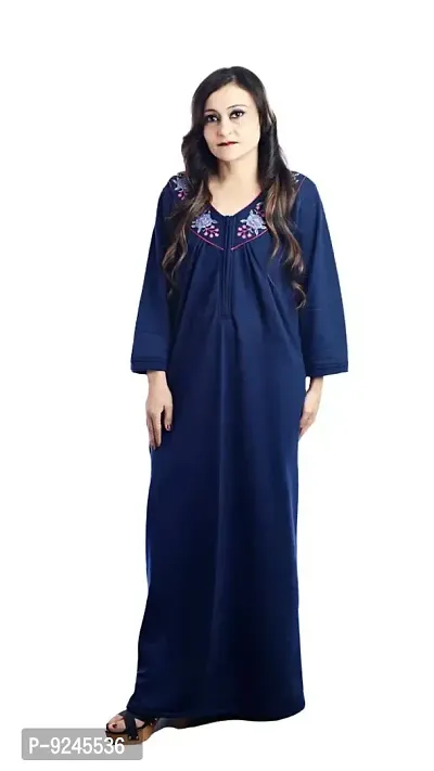 Onekbhalo Women's Wool Floral Maxi Nighty (OK_Blue_Free Size)-thumb0