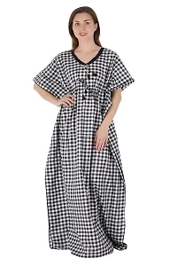 Onekbhalo Women's Cotton Checkered Maxi Nighty Kaftan Free Size-thumb1