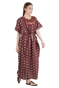 Onekbhalo Women's Cotton Kaftan Floral Maxi Nighty (Free Size, EM-Maroon)-thumb3