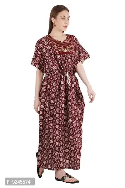 Onekbhalo Women's Cotton Kaftan Floral Maxi Nighty (Free Size, EM-Maroon)-thumb4